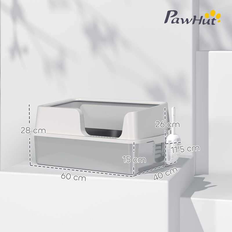 Stainless Steel Cat Litter Box with Detachable Rim Scoop and Odour Control by PawHut