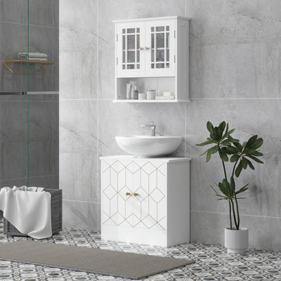 White Under Sink Bathroom Cabinet With Adjustable Shelf and Open Storage by HOMCOM