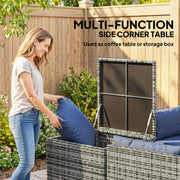 4 Seater Rattan Garden Furniture Set with Storage Box and Coffee Table, Mixed Grey Outsunny