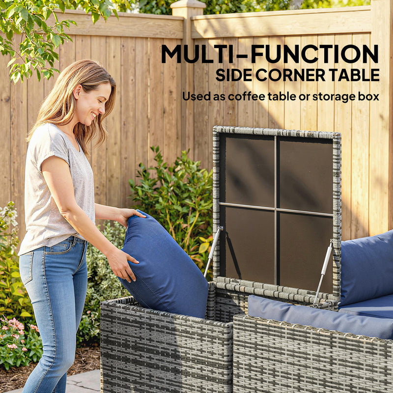 4 Seater Rattan Garden Furniture Set with Storage Box and Coffee Table, Mixed Grey Outsunny