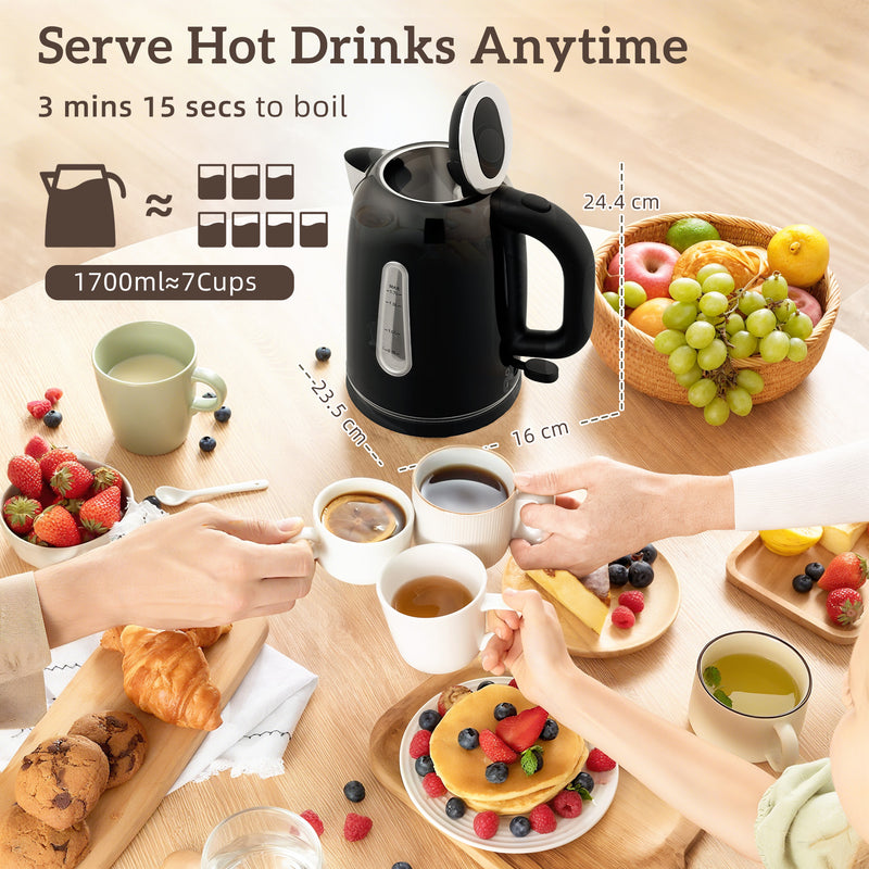 4 Slice Toaster and 17L Rapid Boil Kettle Set With Strix Control and Crumb Tray Black