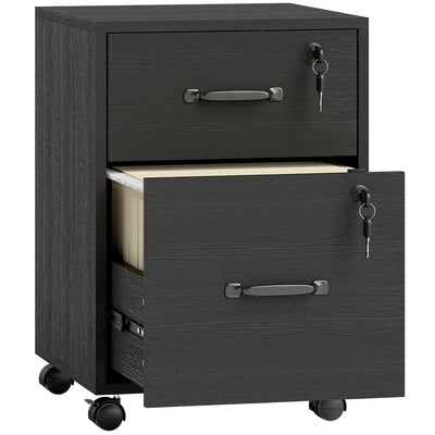 Mobile Filing Cabinet with Lockable Drawers and Hanging File Storage for Home Office Black AOSOM