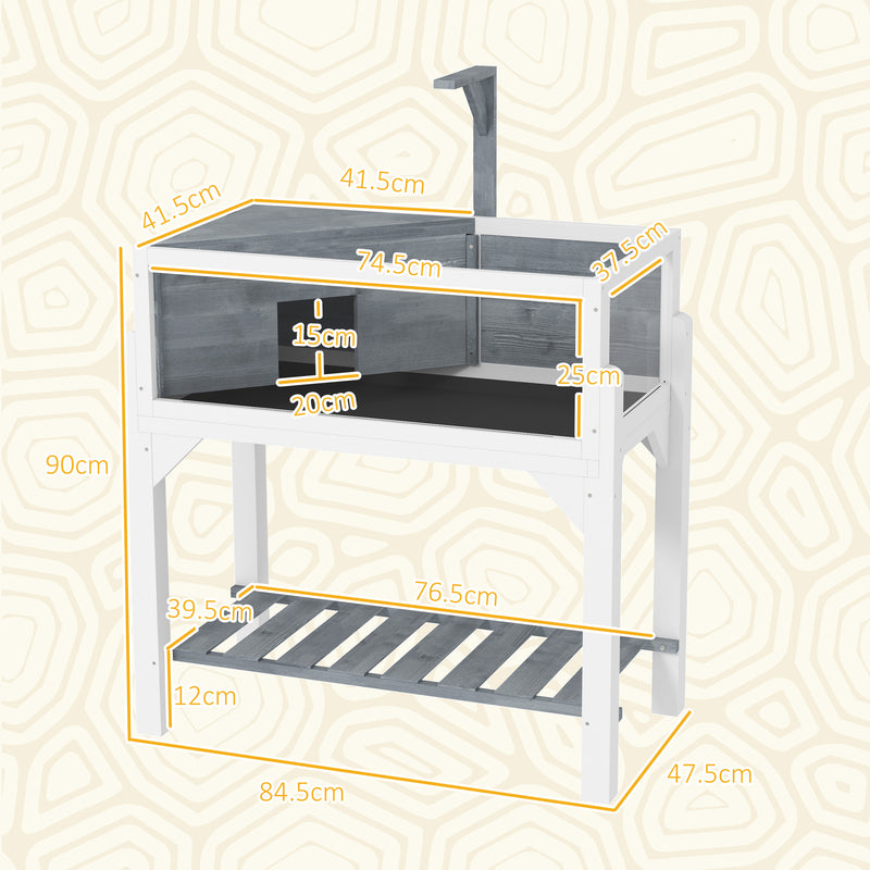 Wooden Tortoise House with Storage Shelf Clear Windows Lamp Holder and Tray Grey by PawHut