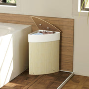 Bamboo Corner Laundry Basket With Lid 55L Removable Liner Bathroom Hamper
