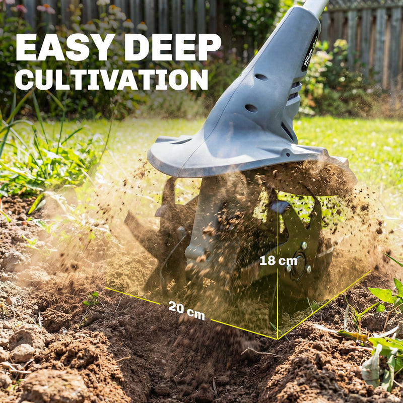 Cordless Garden Tiller for Easy Soil Preparation and Weeding with Adjustable Handle Grey AOSOM