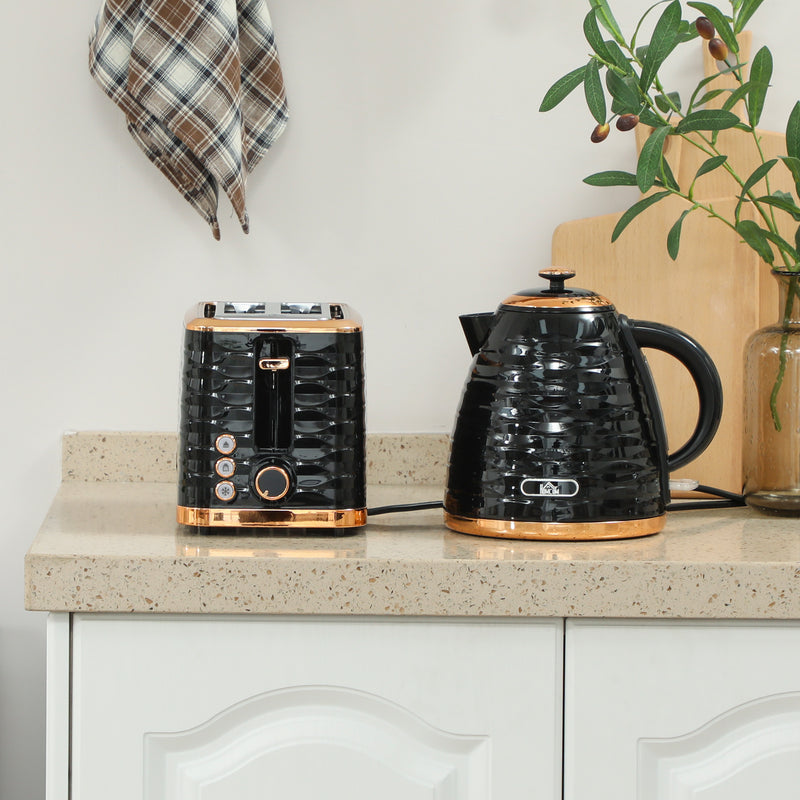 Black 3000W 1.7L Fast Boil Kettle and 2 Slice Toaster Set with 7 Browning Levels