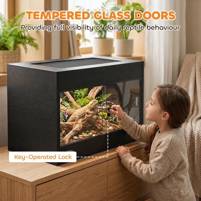 Reptile Vivarium with Clear Glass Front for Easy Viewing and Humidity Control Black