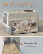 Cat entering through the top hole of the XL beige cappuccino litter box