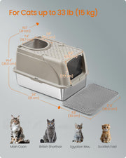 Dimensions diagram of the beige cappuccino stainless steel litter box at 61 x 41 x 36.5 cm