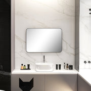 Curved Black Bathroom Mirror 90 x 60cm Modern Wall Mounted Design by HOMCOM