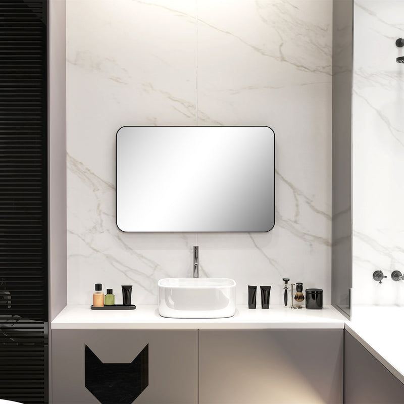 Curved Black Bathroom Mirror 90 x 60cm Modern Wall Mounted Design by HOMCOM