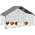 Large Walk In Chicken Coop with Water Resistant Roof for Outdoor Poultry Housing Grey