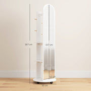Full Length Mirror with Hidden Storage Shelves and Coat Hooks for Organised Bedrooms Brown Wood Effect Homcom