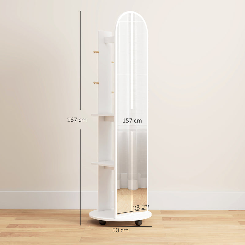 Full Length Mirror with Hidden Storage Shelves and Coat Hooks for Organised Bedrooms Brown Wood Effect Homcom