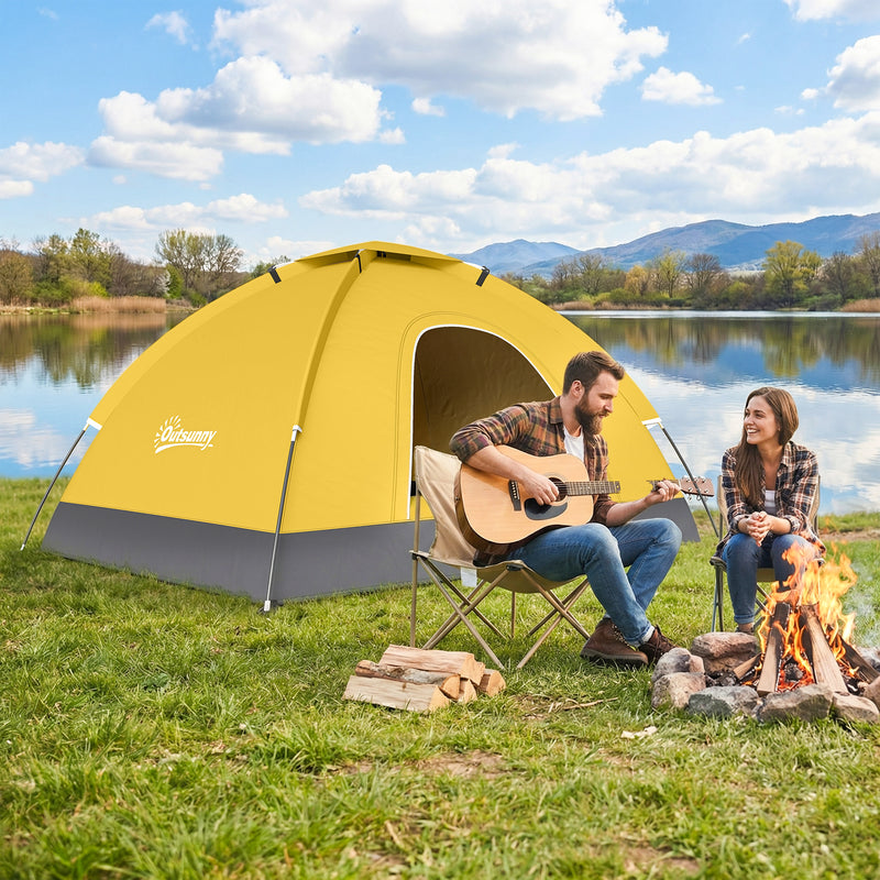 2 Person Camping Tent with Mesh Windows for Easy Setup and Extra Space Yellow