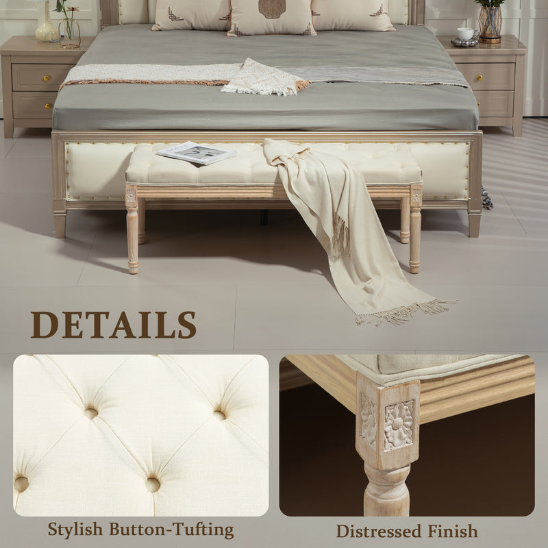 Cream White Vintage Wooden Bed End Bench for Bedroom or Hallway by HOMCOM