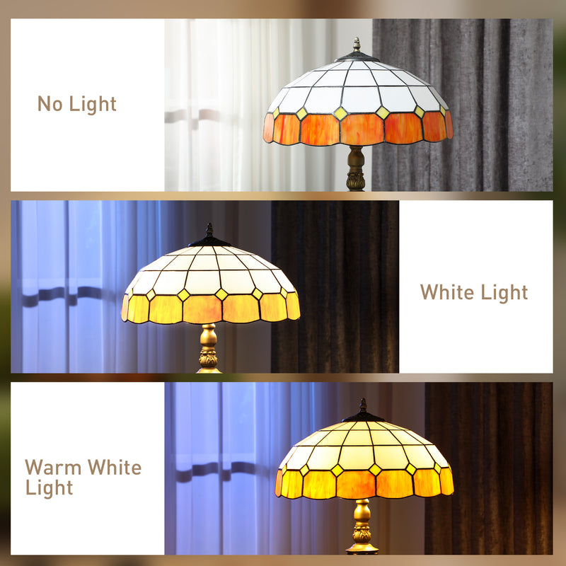 Floor Lamp with Tiffany Style Glass Shade and Foot Switch for Warm Living Room Light Bronze