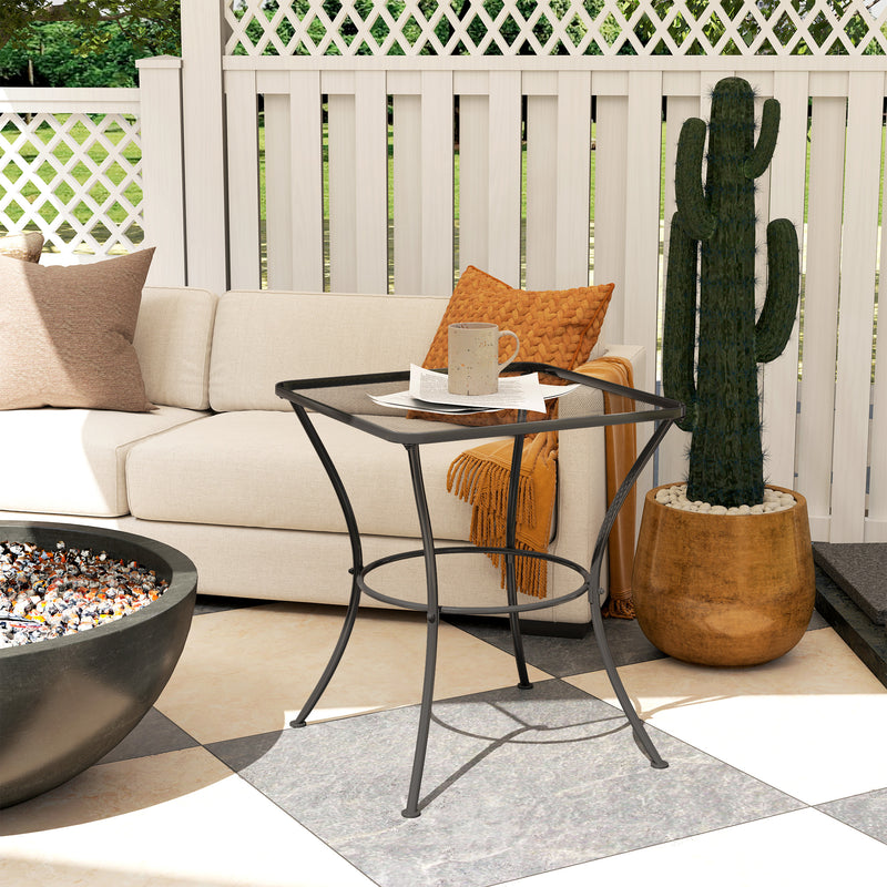 Black 60cm Square Garden Bistro Table with Metal Mesh Top by Outsunny
