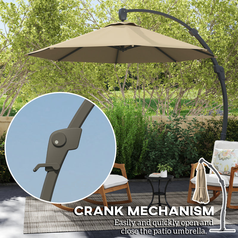 Premium Khaki 3m Cantilever Garden Parasol With 360° Rotation and Crank Handle by Outsunny