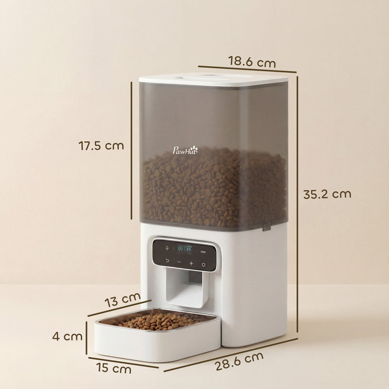 Automatic Cat Feeder with Timer Voice Recorder and Portion Control for 6 Meals Daily White