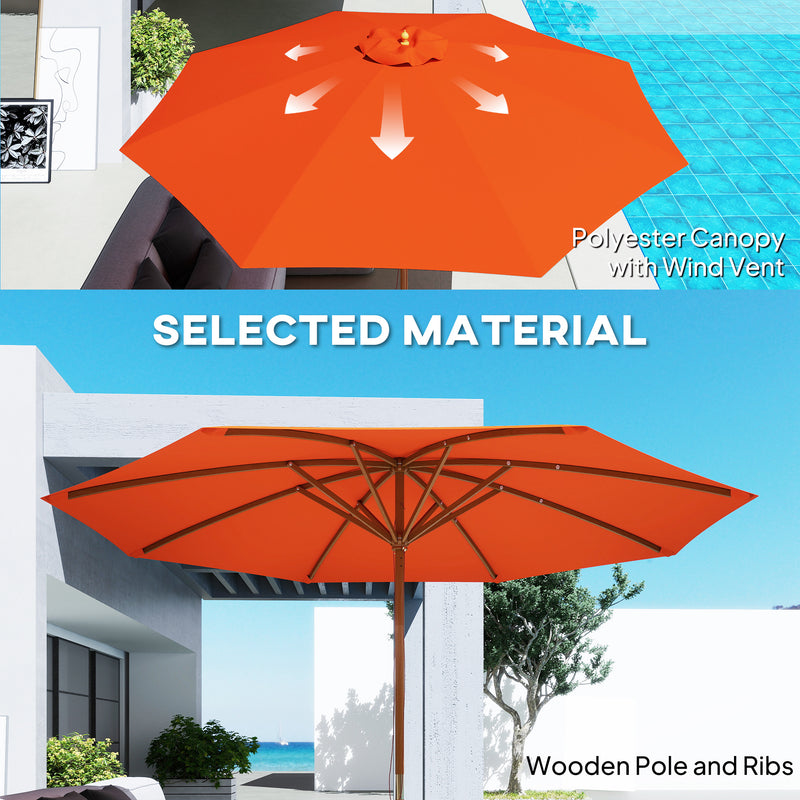 Orange 3 Metre Wooden Garden Parasol with Crank Handle and UV Protection by Outsunny