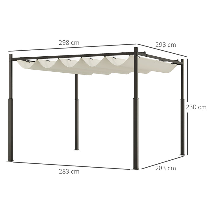 3x3m Metal Pergola with Retractable Roof and UPF30+ Sun Shade Canopy Cream White by Outsunny