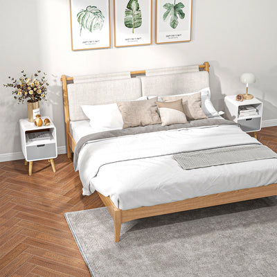 Set of 2 Wooden Bedside Tables With Drawer for Bedroom Storage Scandinavian Style White