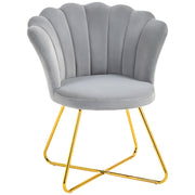 Grey Velvet Feel Lotus Petal Accent Chair With Gold Legs HOMCOM