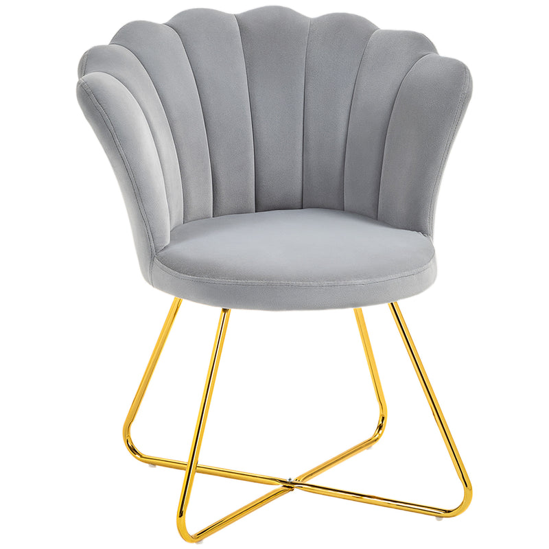 Grey Velvet Feel Lotus Petal Accent Chair With Gold Legs HOMCOM