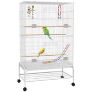 Tall Bird Cage with Stand and Toys for Canaries and Finches Ideal for Indoor Use, White