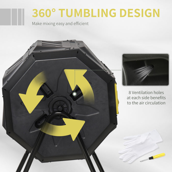 160L Dual Chamber Rotating Compost Bin Yellow Garden Waste Tumbler by Outsunny