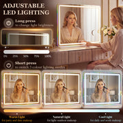 Vanity Mirror with Adjustable LED Lights and Bluetooth Speaker for Makeup and Hair White AOSOM