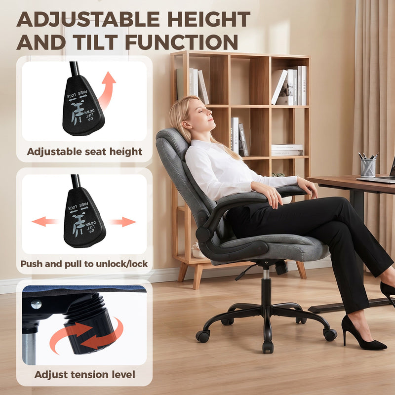 Office Chair with Flip Up Armrests for Space Saving Home Office Comfort