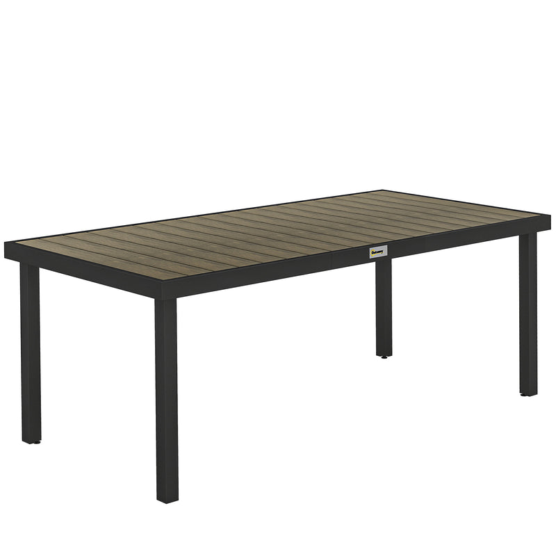 8 Seater Aluminium Garden Dining Table With Faux Wood Top For Patio Or Outdoor Use Brown Outsunny