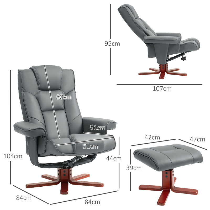 Manual Recliner Armchair with Matching Footstool for Home Comfort Lounge Grey
