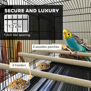 Black Bird Cage with Divider 4 Perches Slide Out Tray and Feeders for Budgies and Canaries by PawHut