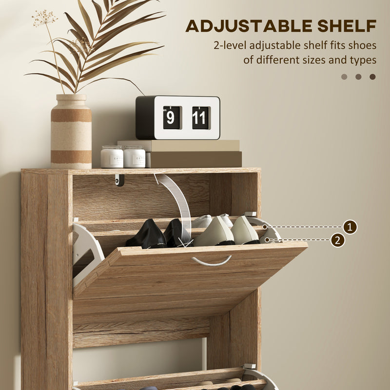 Brown Wood Effect 12 Shoe Flip Drawer Storage Cabinet Space Saving Organiser by HOMCOM