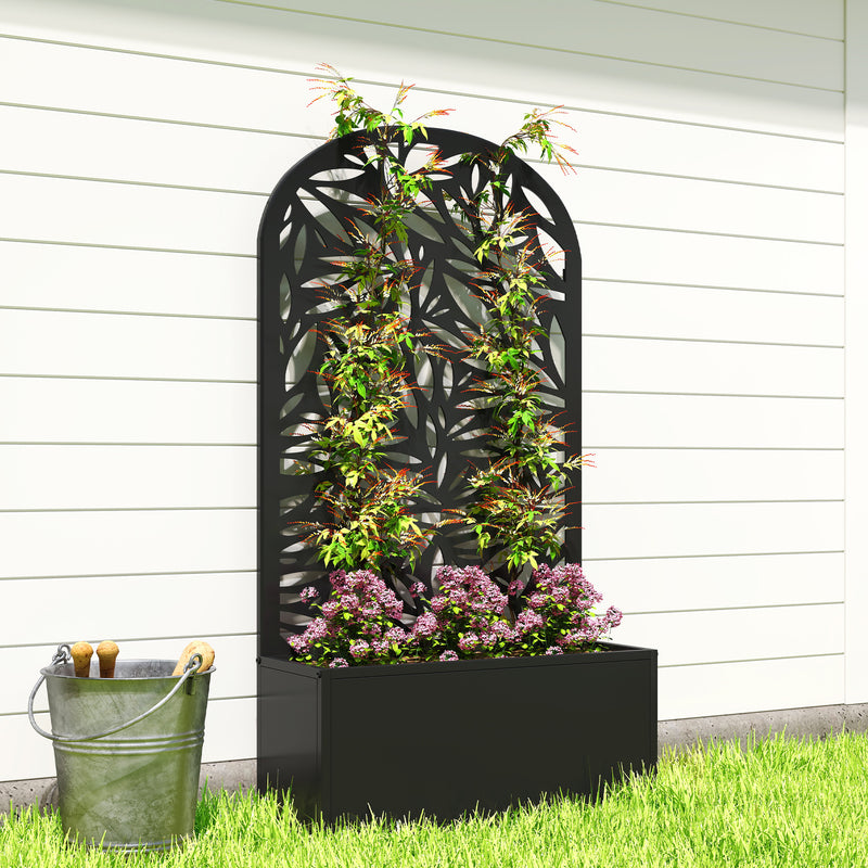 Metal Planter with Trellis for Climbing Plants and Vines Outdoor Garden Black