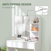Dressing Table with Mirror and Hidden Storage for Bedroom Organisation, White