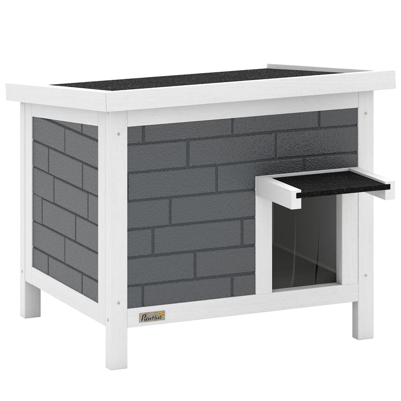 Insulated Outdoor Cat House Shelter - Flip Up Roof for Feral Cats, Grey & White PawHut