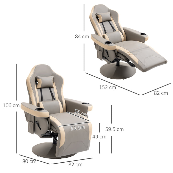 HOMCOM Manual Recliner Armchair PU Leather Lounge Chair w Adjustable Leg Rest, 135Â° Reclining Function, 360Â° Swivel, Grey