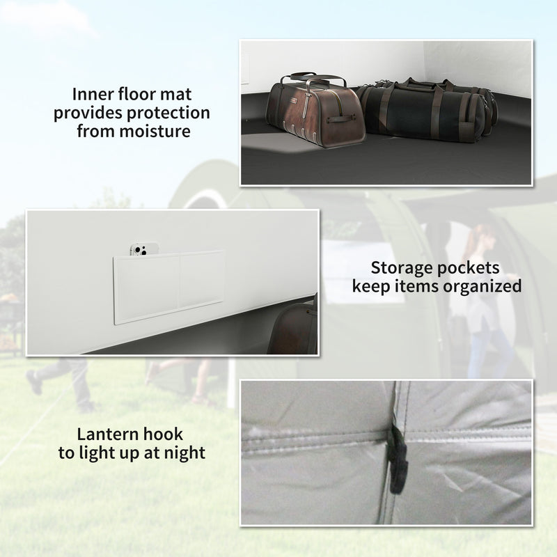 6 Person Family Tent with Separate Living and Sleeping Areas for Comfortable Camping Green