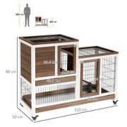 Two Tier Rabbit Hutch with Wheels for Indoor or Outdoor Use Pet Cage, Brown