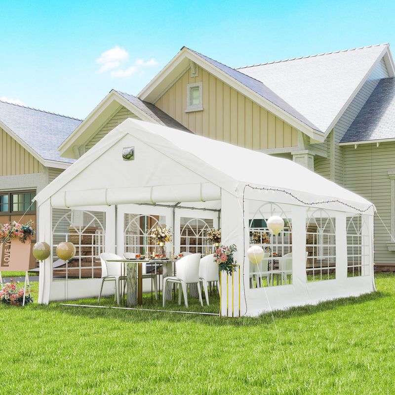 6x4m Marquee Party Tent for Outdoor Gatherings with Large Windows and Weather Protection White Outsunny