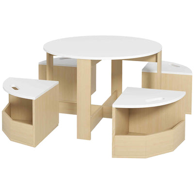 5 Piece Kids Table and Chairs Set with Storage Ideal for Ages 3 to 8 Years White AOSOM