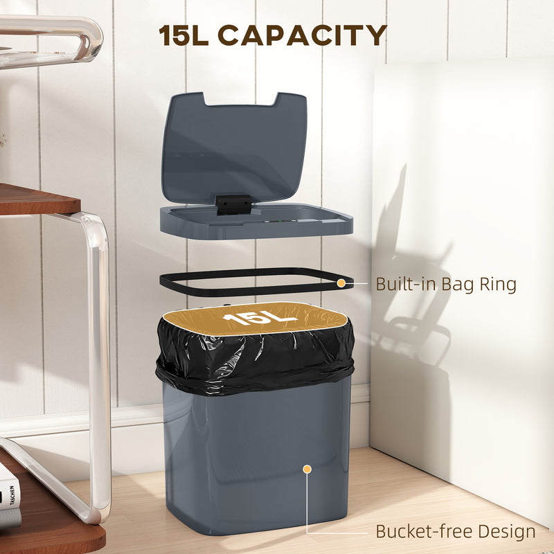15L Automatic Sensor Bin Touch Free Waste Solution For Kitchen Or Bathroom Grey AOSOM