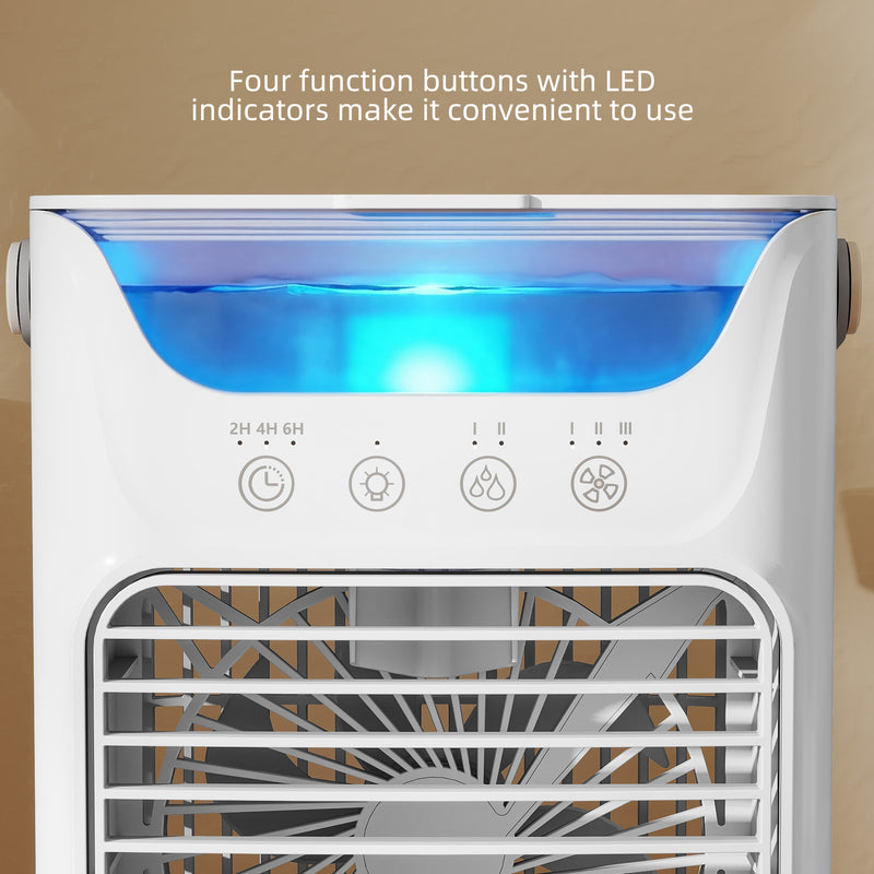Desk Fan with Cooling Mist Humidifier and Colour Changing Light for Bedrooms or Offices White AOSOM