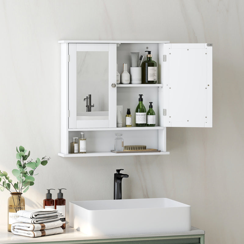 White Wall Mounted Bathroom Cabinet With Mirror And Adjustable Shelves For Storage