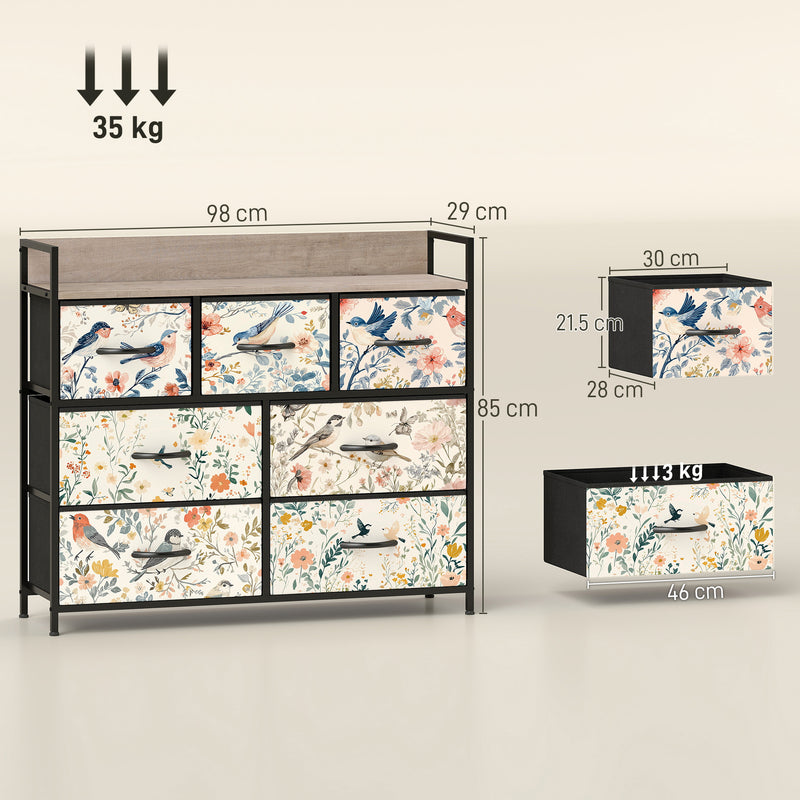 7 Drawer Chest of Drawers with Spacious Storage for Bedroom or Living Room White