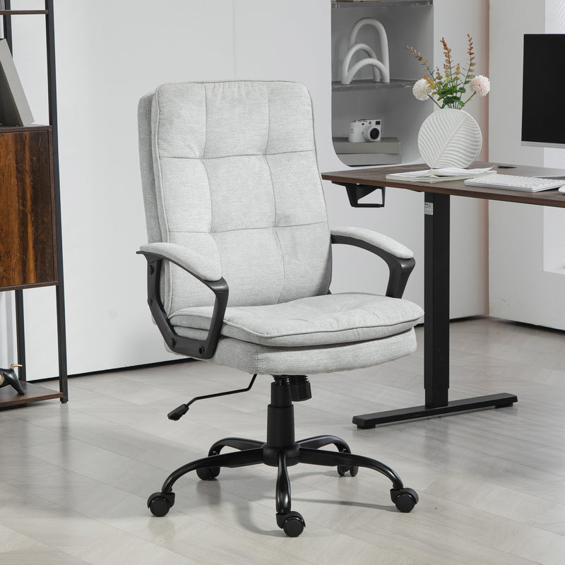 Ergonomic Double Padded Office Chair With Linen Look Fabric For Home Or Work Grey AOSOM